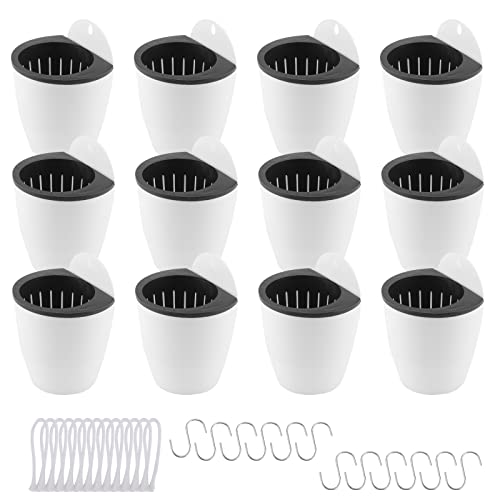 LEXININ 12 Pack 4 Inch Self Watering Hanging Planter, White Plastic Wall Mounted Planter Pots with Cotton Rope and Hook, Vertical Flower Pot for Plant Garden