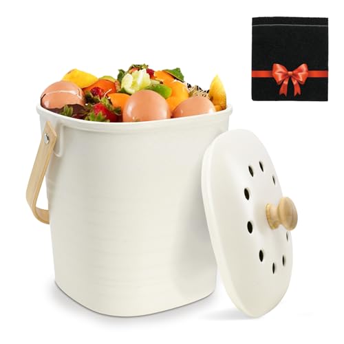 MUMTOP Compost Bin for Kitchen Countertop,1.4 Gal Bamboo Compost Container - color: Beige
