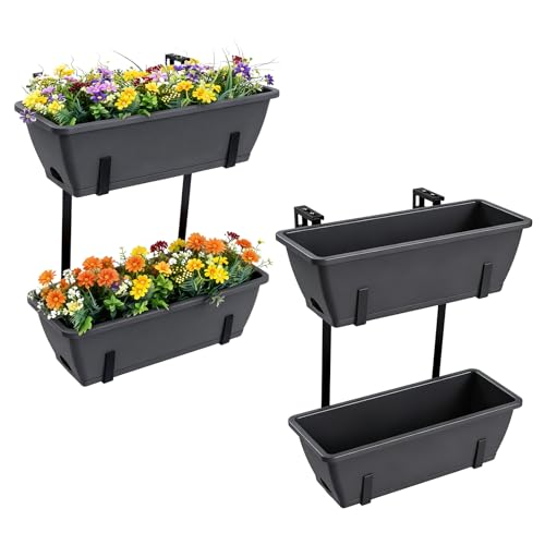 4 Pcs Hanging Flower Pots, 16.9 Inches Railing Planter Box, Grey - color: Gray