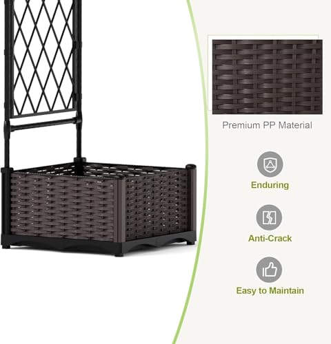 Garvee Garden Arbor with 2 Planter Boxes, PE Coated Garden Arch Trellis - size: 6.5 × 7.2 ft