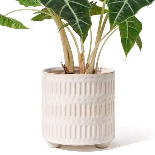 STHIE 5 Inch Ceramic Planters for Indoor Plants, White Snake Plant Pots - color: Reactive Glaze White