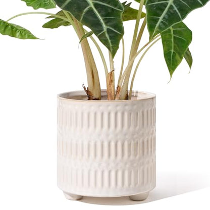 STHIE 5 Inch Ceramic Planters for Indoor Plants, White Snake Plant Pots - color: Reactive Glaze White