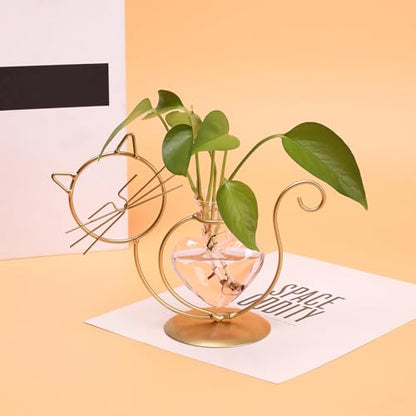 Plant Terrarium Propagation Station Gifts for Women Cat Lover - color: Gold Pink