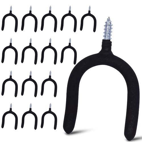 16 Pack Garage Storage System Steel U Hooks with Anti-Slip Coating Home Improvement and Organization Screw in Hooks Easy Wall Mounting Heavy Duty Bike and Ladder (Black, 16 Pack) - color: Black, size: 16 Pack