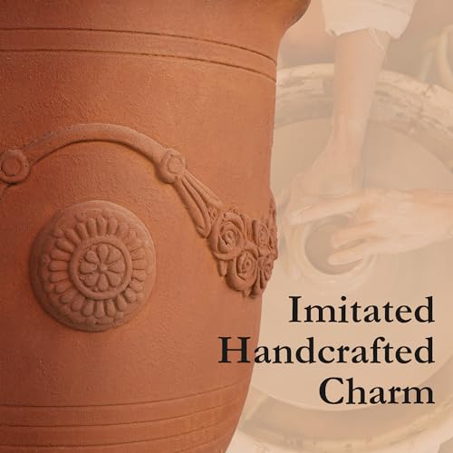 Worth Garden Large Urn Planter - 14" Dia x 16.5" H Lightweight Magnesium Oxide Plant Pot with Cement Texture - Rust-Like Finish Concrete Urn Planter with Drainage Hole for Indoor & Outdoor Decor