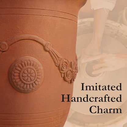 Worth Garden Large Urn Planter - 14" Dia x 16.5" H Lightweight Magnesium Oxide Plant Pot with Cement Texture - Rust-Like Finish Concrete Urn Planter with Drainage Hole for Indoor & Outdoor Decor