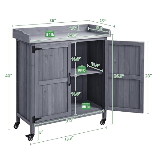 Topeakmart Potting Bench for Outside with Storage Cabinet & Metal Top,Gray - color: Gray