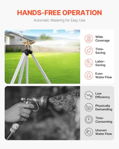 VEVOR Impact Sprinkler on Tripod Base, Heavy Duty Tripod Sprinklers with Brass Head & 3/4" Connector, 360 Degree Large Area Coverage Irrigation Sprinkler, Adjustable Heights for Yard Gray - size: 50", style: 1PC
