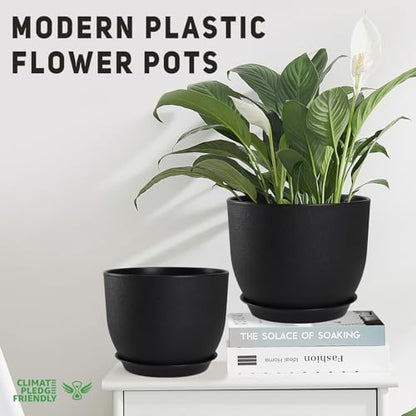YNNICO Plant Pots 10/9/8/7.5/7 inch with Multi Mesh Drainage Holes - color: Black, size: 10/9/8/7.5/7 inch