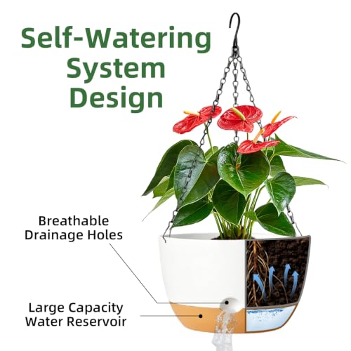 Hanging Planters, 3 Pack, Self-Watering, 10 Inch, White - color: White, size: 10 Inch