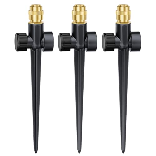 FANHAO 3-Pack Heavy-Duty Metal Lawn Sprinkler with Spike Base, 360° Adjustable Garden Water Sprinkler for Lawn Irrigation System, Large Area Coverage for Yard, Patio, Grass & Backyard