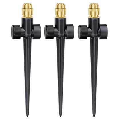 FANHAO 3-Pack Heavy-Duty Metal Lawn Sprinkler with Spike Base, 360° Adjustable Garden Water Sprinkler for Lawn Irrigation System, Large Area Coverage for Yard, Patio, Grass & Backyard