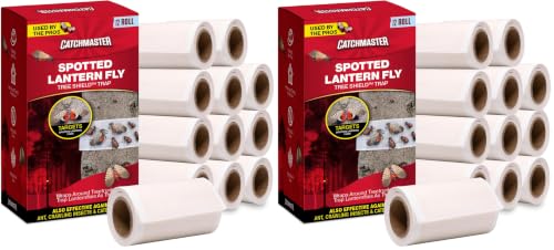 Catchmaster Tree Shield Lantern Fly & Ant Traps Insect Barrier, 12 Rolls 30ft Each, Outdoor Adhesive Crawling Insect Trap to Protect Trees, Fruit & Plants, Pest Control Lawn & Garden (Pack of 2) - size: 12 Rolls (Pack of 2)
