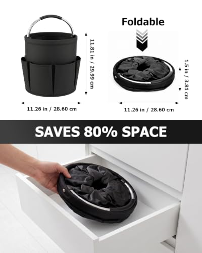 4.5 Gallon Collapsible Cleaning Caddy with Comfort Handle & 6 Pockets - color: Black