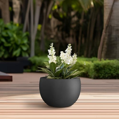Kante Small Round Bowl Black Concrete Planter 11.8" Dia, Outdoor - color: Black, size: 11.8" d