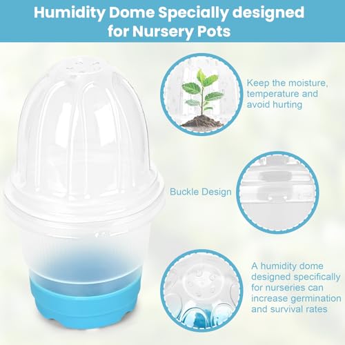 Sckee Clear Nursery Pots for Plants, 30 Packs Plastic Seed Starting Pots with Drainage Holes Plant Nursery Pots Silicone Base (Blue, 4 inch with lids) - color: Blue, size: 4 inch with lids