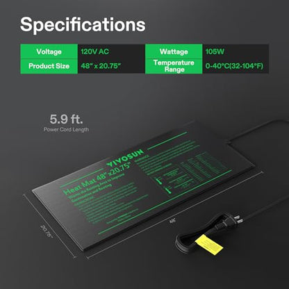 VIVOSUN 48" x 20.75" Durable Waterproof Seedling Heat Mat - size: 48"x20.75"