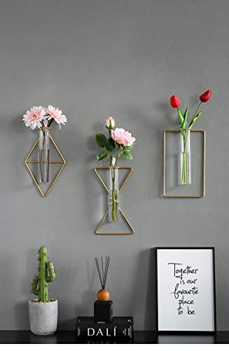 3 Pack IvyMei Luxurious Nordic Gold Wall Vase Metal Frame Glass Tube - color: Gold 6