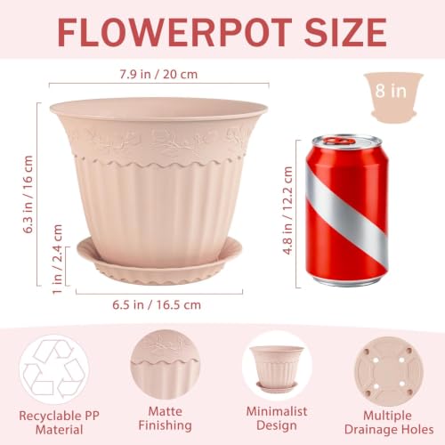 ZMTECH 6 Pack 8 Inch Plant Pots with Saucers, Blush Pink Planters - color: Blush Pink-8"×6, size: 8 inch - 6 pack