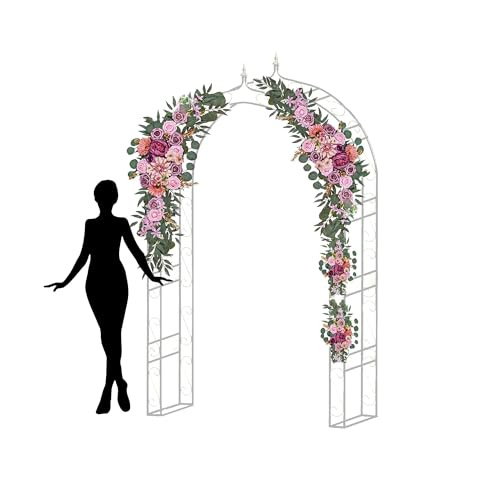 8’ Metal Garden Arch Arbor for Wedding, Bridal Party, Various Events, Garden Archway or Focal Point with/Without Climbing Plants Vines Flowers or Festival Decorations White