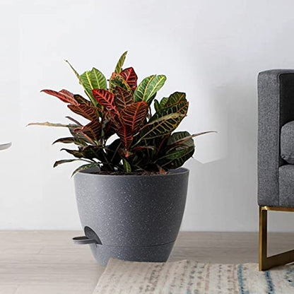UOUZ Large Self Watering Pots, 12/10/9 Plastic Planters with High Drainage Holes and Deep Reservoir for Indoor Outdoor Garden Plants and Flowers, Grey Speckles - color: Grey Speckles