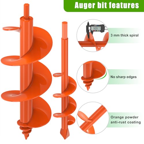 Insaga 2Pack Auger Drill Bit for Post Hole Digger, Spiral Garden Earth Auger Bulb Drill Bit for Planting 1.6 x 9'' and 4 x 12'', Hole Digger for Fence Posts,Flowers Plants, Fits 3/8" Hex Drive Drill - size: 1.6 x 9'' + 4'' x 12''