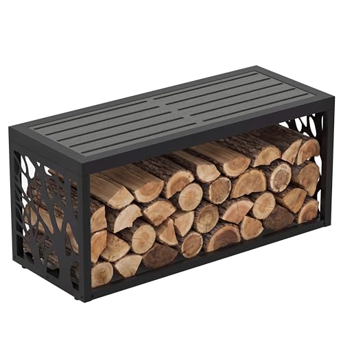 37" Outdoor Storage Bench, HDPE Seat, Steel Frame, Tree - style: small - Tree of Life