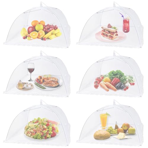 6 Pack Food Tents/Food Covers for Outdoor Mesh Screen Include 6 Standard (17"X 17") Collapsible and Reusable Mesh Food Covers for Outside, Picnic Accessories, BBQ - size: 6 PACK (6*L)