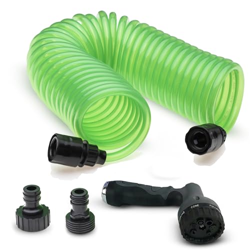SpaceSaver Garden Hose w/Nozzle 3/8-in x 25-ft, Transparent Green - color: Green - with Nozzle