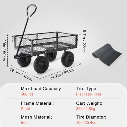 Heavy Duty Garden Wagon Cart 660 LBS, Steel Utility Cart with Removable Sides & All-Terrain 10" Solid Wheels, 180° Rotating Handle for Outdoor Gardening & Multi-Surface Use - size: 660LBS Cart