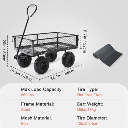 Heavy Duty Garden Wagon Cart 660 LBS, Steel Utility Cart with Removable Sides & All-Terrain 10" Solid Wheels, 180° Rotating Handle for Outdoor Gardening & Multi-Surface Use - size: 660LBS Cart