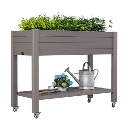 Elevated Raised Garden Bed with Wheels,Planter Box,Gray-33.7" h - color: Gray, size: 33.7"h