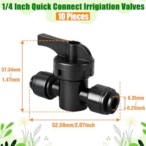 10 Pack 1/4 Inch Drip Irrigation Shut Off Valve Fittings - 1/4'' Drip Line Push-to-Fit Switch Valve Connectors for 1/4 Inch Drip Irrigation Tubing Regulate Water Flow - size: 1/4" Push-to-connect Valve