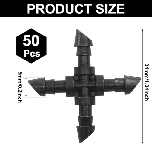 Murtenze 50 Pack 1/4 Inch Drip Irrigation Cross Fitting, Barbed 4-Way Cross Irrigation Parts Tee Connectors for Garden Lawn System - size: Cross-50P