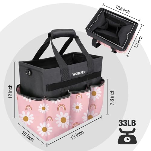 WORKPRO Garden Tool Bag, 10 Pockets and Shoulder Strap, Floral Pink - color: Floral Pink