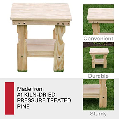 Amish Casual Heavy Duty Outdoor Unfinished End Table - Quality Crafted in The USA from Treated Pine by Amish Artisans - color: Unfinished