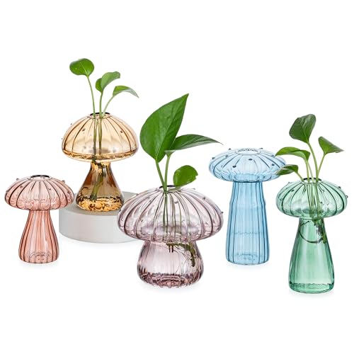 Hewory Plant Propagation Stations: 5PCS Colored Mushroom Vase for Flower - color: Multi-color, size: 5