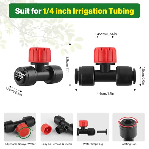 Kalolary 30Pcs Push-to-Fit Drip Irrigation Emitters for 1/4 inch Tubing - size: 1/4” Push-to-Connect Tee- Stream- 30P Red