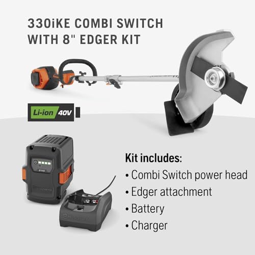 Husqvarna 330iKE Combi Switch + Lawn Edger Attachment, Electric Edger with Battery and Charger Included, 970701202