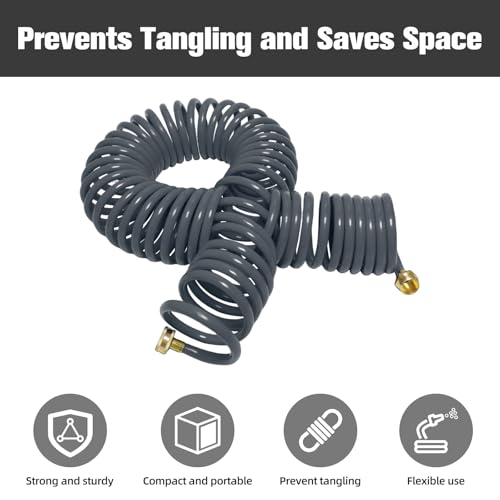 Coil Hose,3/8" EVA Coil Garden Hose 50 FT,Curly Water Hose - color: Gray, size: 50FT