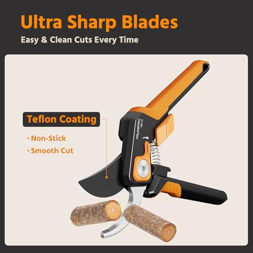 PrunePro Pruning Shears Gardening Scissors Set Professional Hand Pruner Sharp Stainless Steel Blade Teflon Coating Garden Scissors Plant Flower Garden Clipper Orange - color: Orange