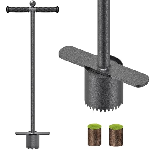 Dolibest Sod Plugger Tool, Grass Plugger Tool with Dual Pedals, Bulb Planter W/Sharp Serrations and Non-Slip Soft Grip Handle, for Lawn Planting Bulbs and Grass Repair (No Assembly) - color: Black G- 3'' depth