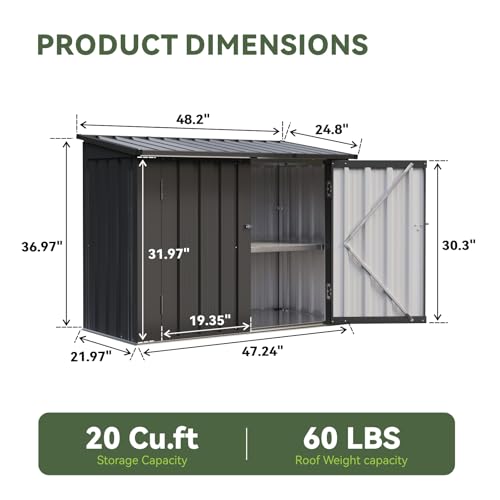 Aoxun Outdoor Storage Cabinet 20Cu.Ft Metal Storage Shed with Floor&Shelf - size: 4'x2'