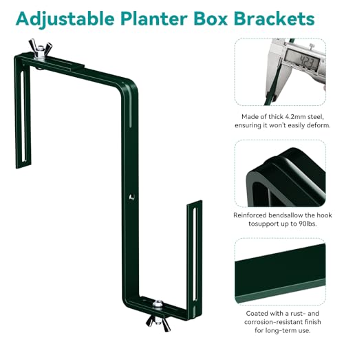 Adjustable Planter Box Brackets,Enhanced Bottom Support,Universal Outdoor Hanging Brackets,Flower Box Brackets for Fence Railings, Windowsill, Patio, Garden,Balcony. (Green) - color: Green