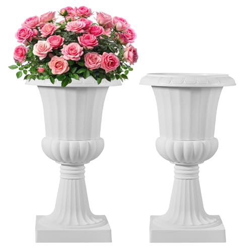 VEVOR Plastic Urn Planters, 15.8 x 26.4 Inch, 2 Pack White Classic Flower Pots Front Porch Planters, Indoor & Outdoor Vase for Wedding, Party, Event, Home, Stage, Garden, Balcony, Patio Decoration - color: White, size: 15.8 x 26.4 Inch