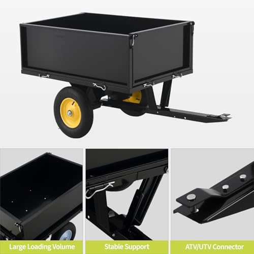 Garvee Heavy Duty Tow Behind ATV Trailer Steel Dump Cart 500 LB, 10-Cubic Feet Capacity Garden Utility Trailer with Removable Tailgate for Riding Lawn Mower Tractor - size: 500 LBS
