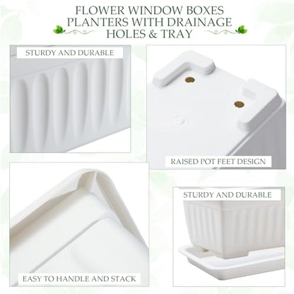FillTouch 6 Pack Window Flower Box Planter White Rectangle Planter, 23 Inch - size: 23 Inch