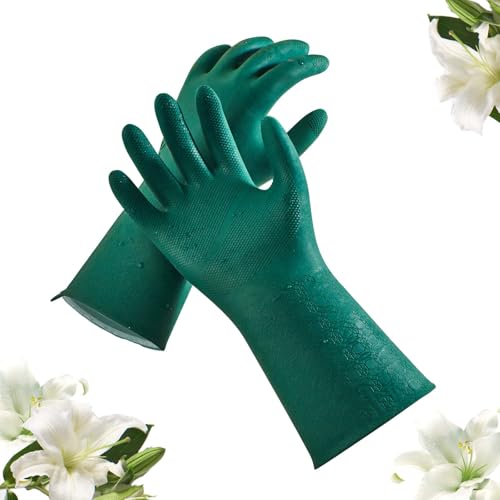 Vgo... Household Cleaning Gloves,Double-layer,Lined Dishwashing Gloves,Long Sleeves for Kitchen,Bathroom Cleaning(TP1117) - color: Dark Green, size: Large(Pack of 1)