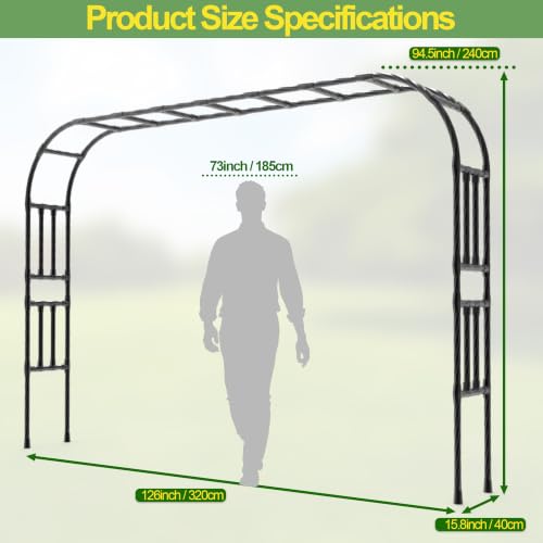 BUKLIYN Garden Arch Trellis - Garden Arch Size:126in(L) * 94.5in(H) - color: Length: 126in-Black, size: Arch