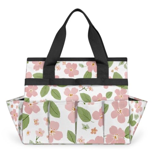Garden Tote Bag with 10 Pockets Flowers Heavy Duty Gardening Bags for Tools Organizer Storage Bag with Handle for Garden Lawn Yard Casual - color: Folwer-4